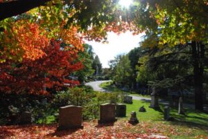 Mt Auburn Cemetery (Cambridge, Mass) fall colors and gravestones